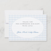 Klein Hart Blauw Gingham Teddybeer Babyshower Kaart (Achterkant)