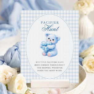 Klein Hart Blauw Gingham Teddybeer Babyshower Poster