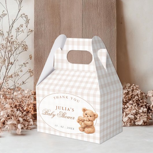 Klein Hart Bruine Gingham Teddybeer Baby Shower Bedankdoosjes
