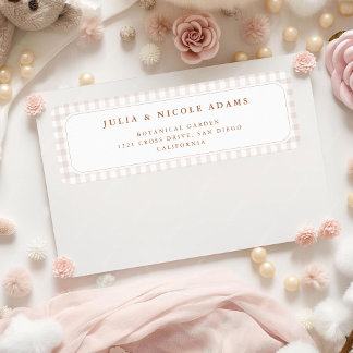 Klein Hart Bruine Gingham Teddybeer Baby Shower Etiket
