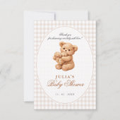 Klein Hart Bruine Gingham Teddybeer Baby Shower Kaart (Voorkant)