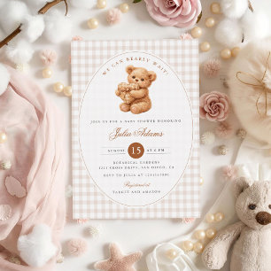 Klein Hart Bruine Gingham Teddybeer Baby Shower Kaart