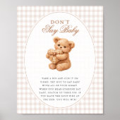 Klein Hart Bruine Gingham Teddybeer Baby Shower Poster (Voorkant)