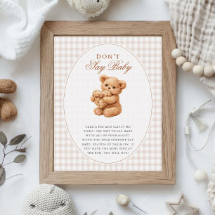 Klein Hart Bruine Gingham Teddybeer Baby Shower Poster