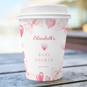 Klein Hartje Roze Strik Meisje Baby Shower Papieren Bekers
