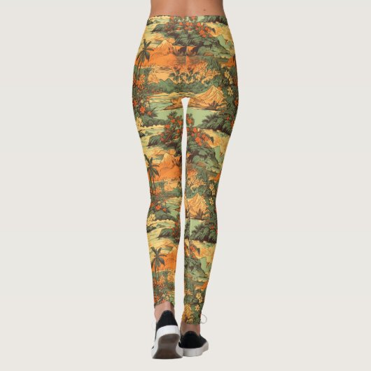 Klein Hawaïaans Landschap Groen Leggings (Achterkant)