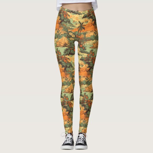 Klein Hawaïaans Landschap Groen Leggings (Voorkant)