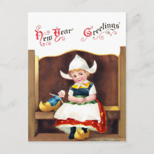 Klein Hollands Meisje Oud Kerst Groet Briefkaart