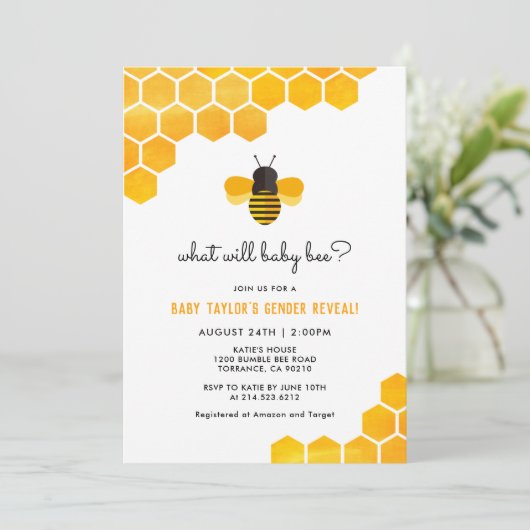Klein honingbij geslacht onthulling baby shower kaart (Staand voorkant)
