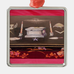 Klein houten hoesje, met symbolen van Freemasonry Metalen Ornament