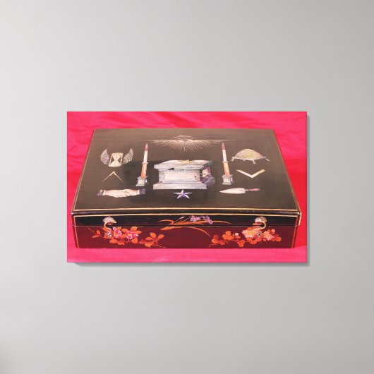 Klein houten hoesje, met vrijmetselaarssymbolen canvas afdruk (Voorkant)