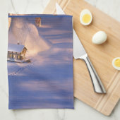 Klein huis in de sneeuwhanddoek theedoek (Quarter Fold)