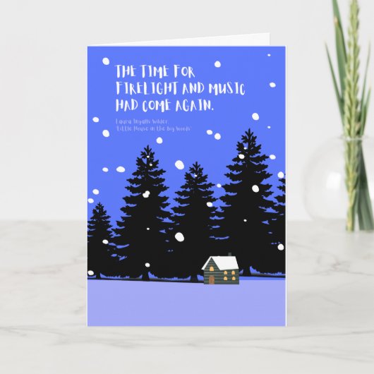 Klein huis in grote Bossen Snowy Original Art Blue Kaart (Voorkant)