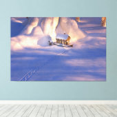 Klein huis in Sneeuwcanvas Canvas Afdruk (Insitu (Houten vloer))
