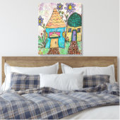 Klein huis met grote bloemen canvas afdruk (Insitu (Slaapkamer))