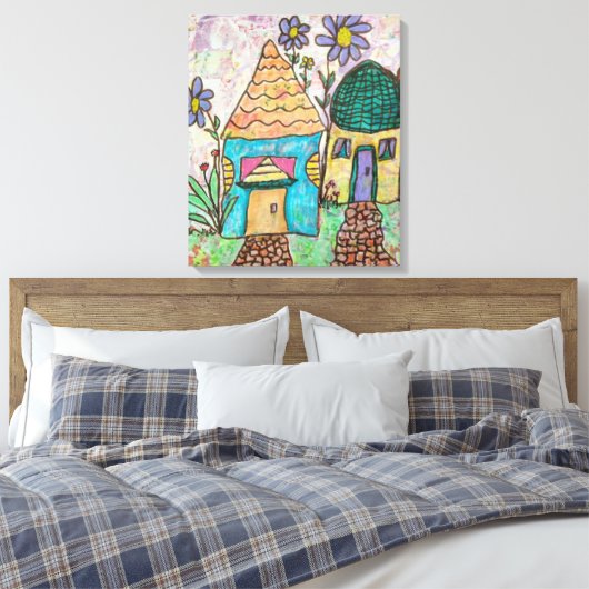 Klein huis met grote bloemen canvas afdruk (Insitu (Slaapkamer))