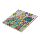 Klein huis met grote bloemen tegeltje (Zijkant)