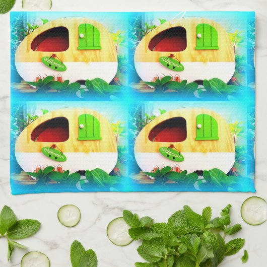 klein huis met gypsy caravan theedoek (Gevouwen)