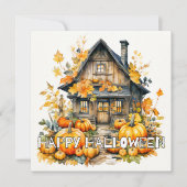 Klein huisje in de herfst Halloween Kaart (Voorkant)