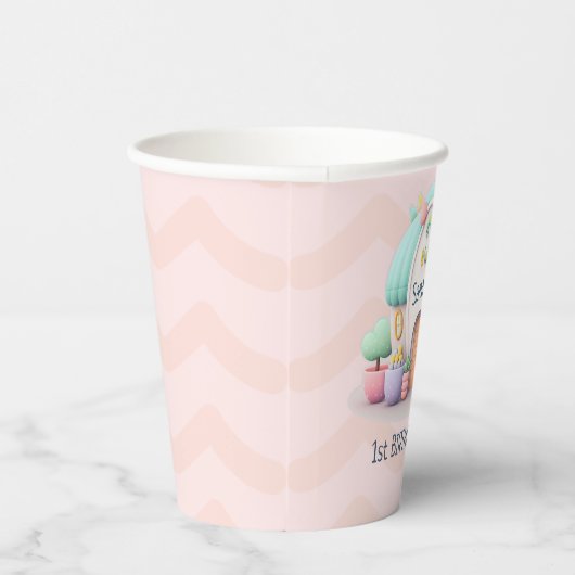 Klein huisje met draak 1e verjaardagsfeestje papieren bekers (Rechts)