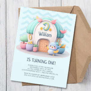 Klein huisje met draak Jongen Baby Verjaardag Uitnodiging Briefkaart