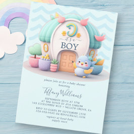 Klein huisje met dragon Boy Baby shower Kaart