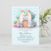 Klein huisje met dragon Boy Baby shower Kaart (Staand voorkant)
