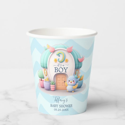 Klein huisje met dragon Boy Baby shower Papieren Bekers (Voorkant)