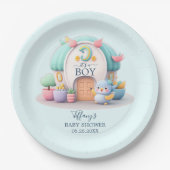 Klein huisje met dragon Boy Baby shower Papieren Bordje (Voorkant)