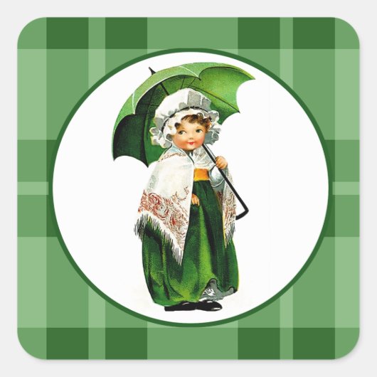  klein Iers meisje St.Patrick's Day Vierkante Sticker (Voorkant)