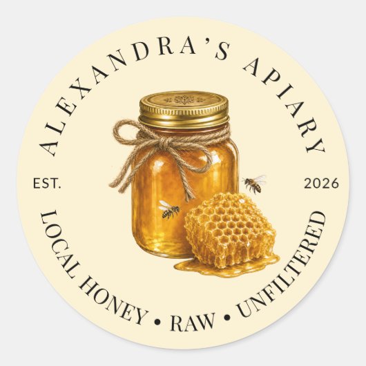 Klein Imkerbedrijf Ruw Honing Pot Zakelijk Logo Ronde Sticker (Voorkant)