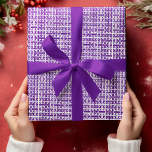 Klein Indigo en Wit Griekse Sleutelpatroon Cadeaupapier