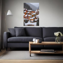 Klein Italiaans dorp in de berg | AI Art. Poster