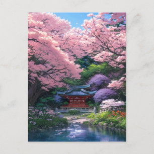 Klein Japans heiligdom in Sakura Shades Briefkaart