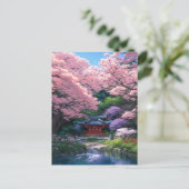 Klein Japans heiligdom in Sakura Shades Briefkaart (Staand voorkant)