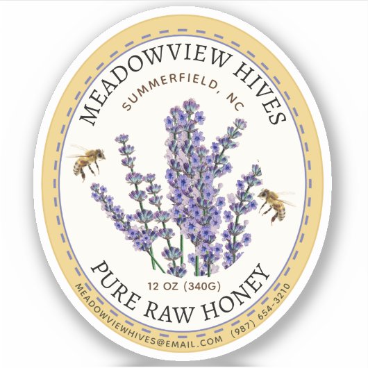Klein Jar Ovaal Lavendel Honing Label met Bee (Voorkant)