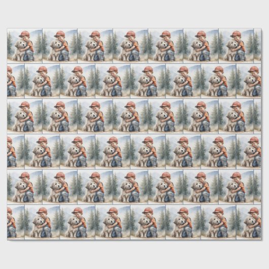 Klein jongetje knuffelhond in de Waterverf Cadeaupapier (Vlak)