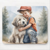 Klein jongetje knuffelhond in de Waterverf Muismat (Voorkant)