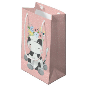 Klein Kalf Met Bloemenkroon Pastel Roze Cadeauzakje