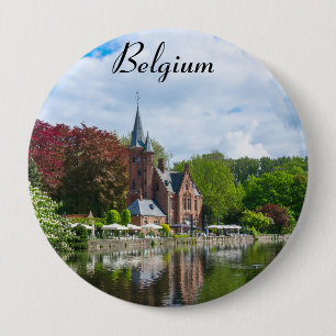 Klein kasteel bij het meer in Brugge, België Ronde Button 4,0 Cm