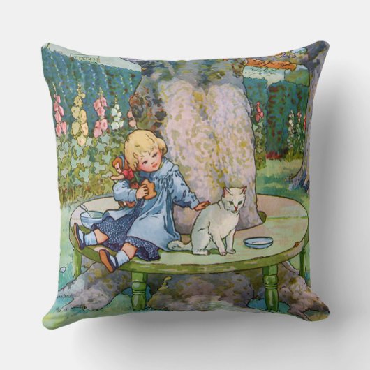 Klein Kat en kind van Moeder Goose Kussen (Achterkant)