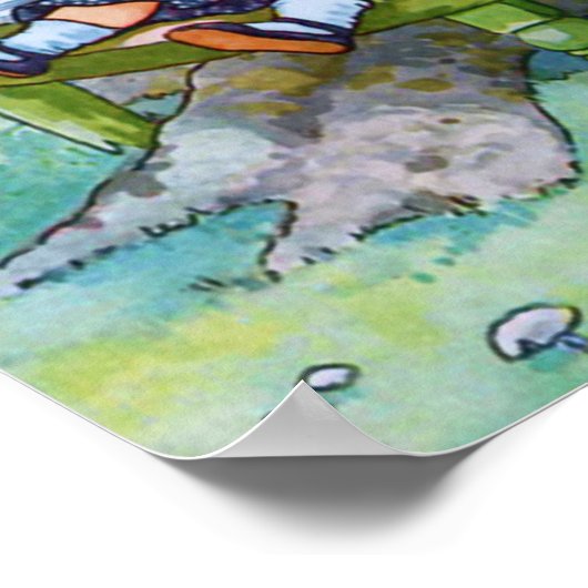 Klein Kat en kind van Moeder Goose Poster (Hoek)