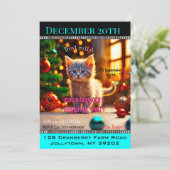 Klein Kat Jaarlijks Familie Schattige Kerstfeest Kaart (Staand voorkant)