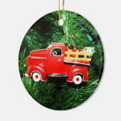 Klein kerst ornament met rode pick-up truck (Links)