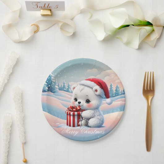 Klein Kerst polar beer Papieren Bordje (Huwelijk)