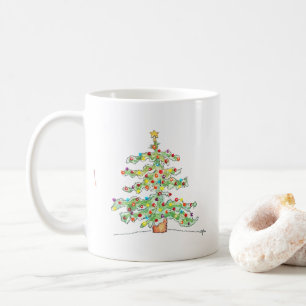 Klein kerstboompje met kleurrijke versieringen koffiemok