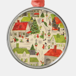 Klein kerstdorp metalen ornament