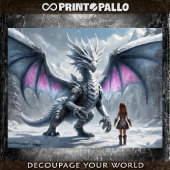 Klein kind meisje en gigantische draak in besneeuw tissuepapier