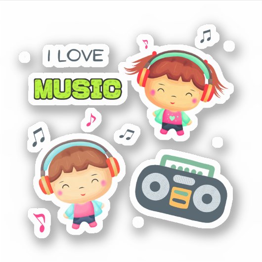 Klein kinder met muziek sticker (Voorkant)