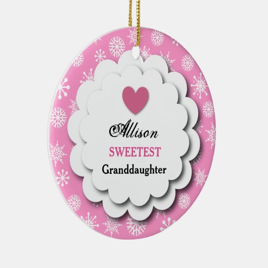 Klein kleindochter Roze witte neusvlokken C08 Keramisch Ornament (Rechts)